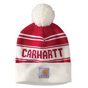 Carhartt 105168 Men's Knit Pom Cuffed Logo Beanie, Red, OFA