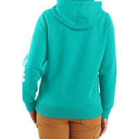 Carhartt 102791 Women's Relaxed Fit Midweight Logo Sleeve Graphic Sweatshirt, Vintage Aqua, X-Large