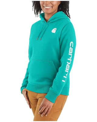 Carhartt 102791 Women's Relaxed Fit Midweight Logo Sleeve Graphic Sweatshirt, Vintage Aqua, Small