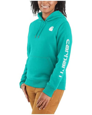 Carhartt 102791 Women's Relaxed Fit Midweight Logo Sleeve Graphic Sweatshirt, Vintage Aqua, X-Large