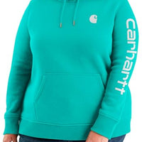 Carhartt 102791 Women's Relaxed Fit Midweight Logo Sleeve Graphic Sweatshirt, Vintage Aqua, X-Small