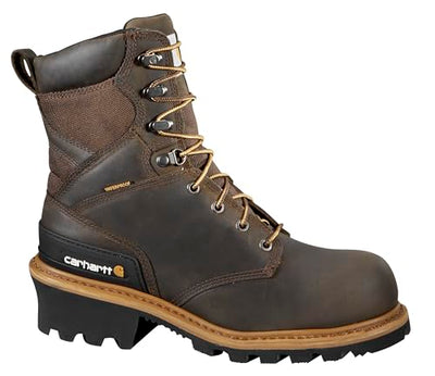 Carhartt 8” Waterproof Leather Logger Boot – Composite Toe Work Boots for Men with Goodyear Welt, Slip-Resistant Outsole, EH Rated