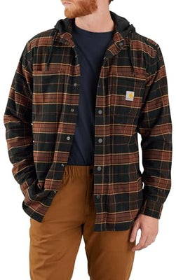 Carhartt 106353 Men's Rugged Flex Relaxed Fit Flannel Fleece Lined Hooded Shirt Jac