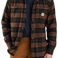 Carhartt 106353 Men's Rugged Flex Relaxed Fit Flannel Fleece Lined Hooded Shirt Jac