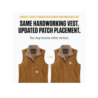 Carhartt 104277 Men's Loose Fit Washed Duck Sherpa-Lined Mock-Neck Vest