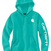 Carhartt 102791 Women's Relaxed Fit Midweight Logo Sleeve Graphic Sweatshirt, Vintage Aqua, Large