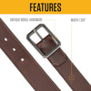 Carhartt A0006222 mens Durable Full Grain Leather Reversible Center Bar Buckle Belt, W/Rugged Antique Nickel Hardware