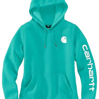 Carhartt 102791 Women's Relaxed Fit Midweight Logo Sleeve Graphic Sweatshirt, Vintage Aqua, X-Small