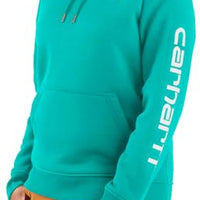 Carhartt 102791 Women's Relaxed Fit Midweight Logo Sleeve Graphic Sweatshirt, Vintage Aqua, X-Small