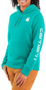 Carhartt 102791 Women's Relaxed Fit Midweight Logo Sleeve Graphic Sweatshirt, Vintage Aqua, X-Small