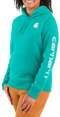 Carhartt 102791 Women's Relaxed Fit Midweight Logo Sleeve Graphic Sweatshirt, Vintage Aqua, X-Small