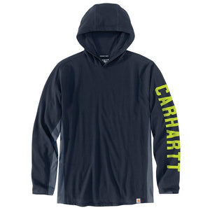 Carhartt 106654 Men's Big & Tall Force Relaxed Fit Midweight Long-Sleeve Logo Graphic Hooded T-Shirt, Navy