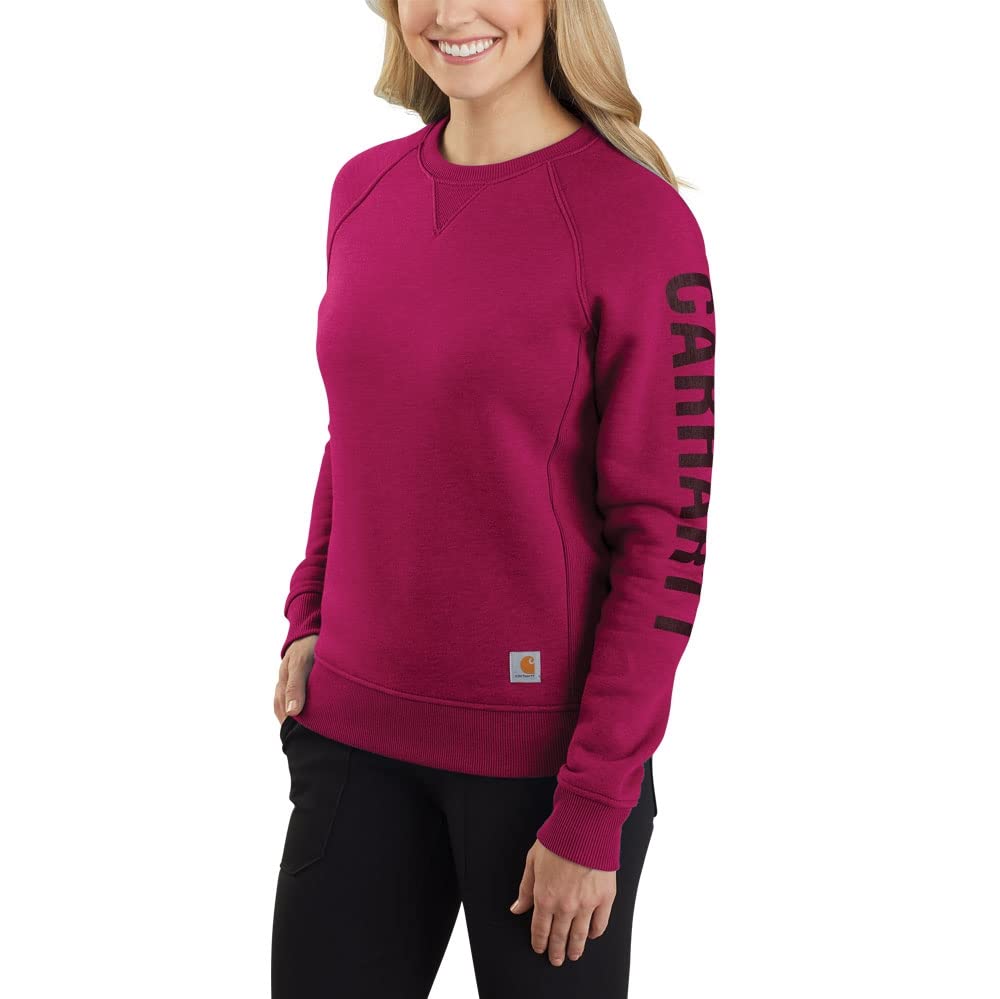 Carhartt 104410 Relaxed Fit Midweight Crew Neck Block Logo Sleeve Graphic Sweatshirt Beet Red Heather XS