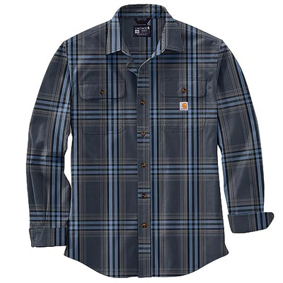 Carhartt 105947 Men's Loose Fit Heavyweight Flannel Long-Sleeve Plaid Shirt - 2X Tall - Navy