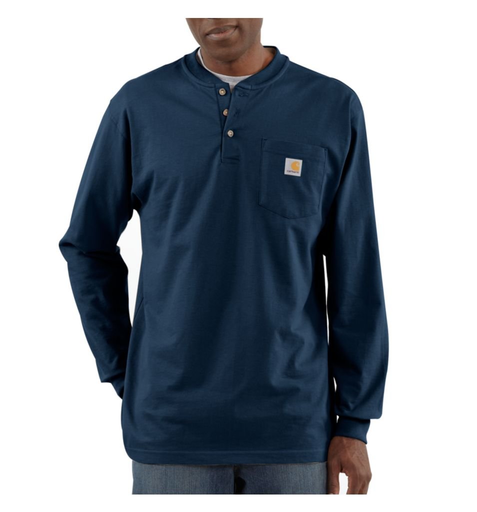 Carhartt K128 Mens Loose Fit Heavyweight Long-Sleeve Pocket T-Shirt (Big and Tall) Henley Shirts, Navy, 3X-Large US
