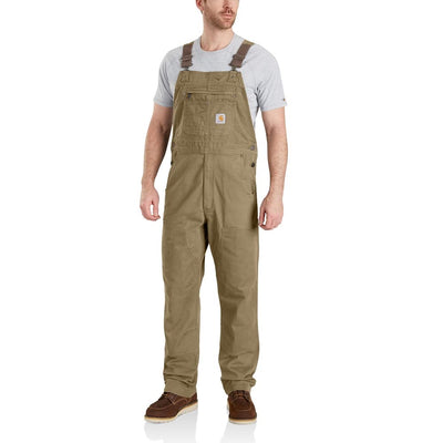 Carhartt 102987 mens Rugged Flex Relaxed Fit Canvas Bibs Overalls, Dark Khaki, 44 US