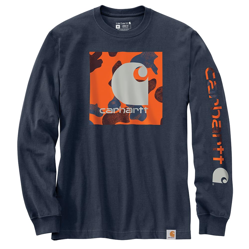 Carhartt 105959 Men's Relaxed Fit Heavyweight Long-Sleeve Camo C Graphic T-Shir - Small Regular - Bluestone