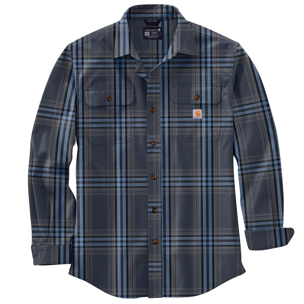 Carhartt 105947 Men's Loose Fit Heavyweight Flannel Long-Sleeve Plaid Shirt - Large - Navy