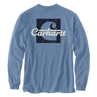 Carhartt 106040 Men's Loose Fit Heavyweight Long-Sleeve Pocket Script Graphic T - X-Large Tall - Skystone Heather