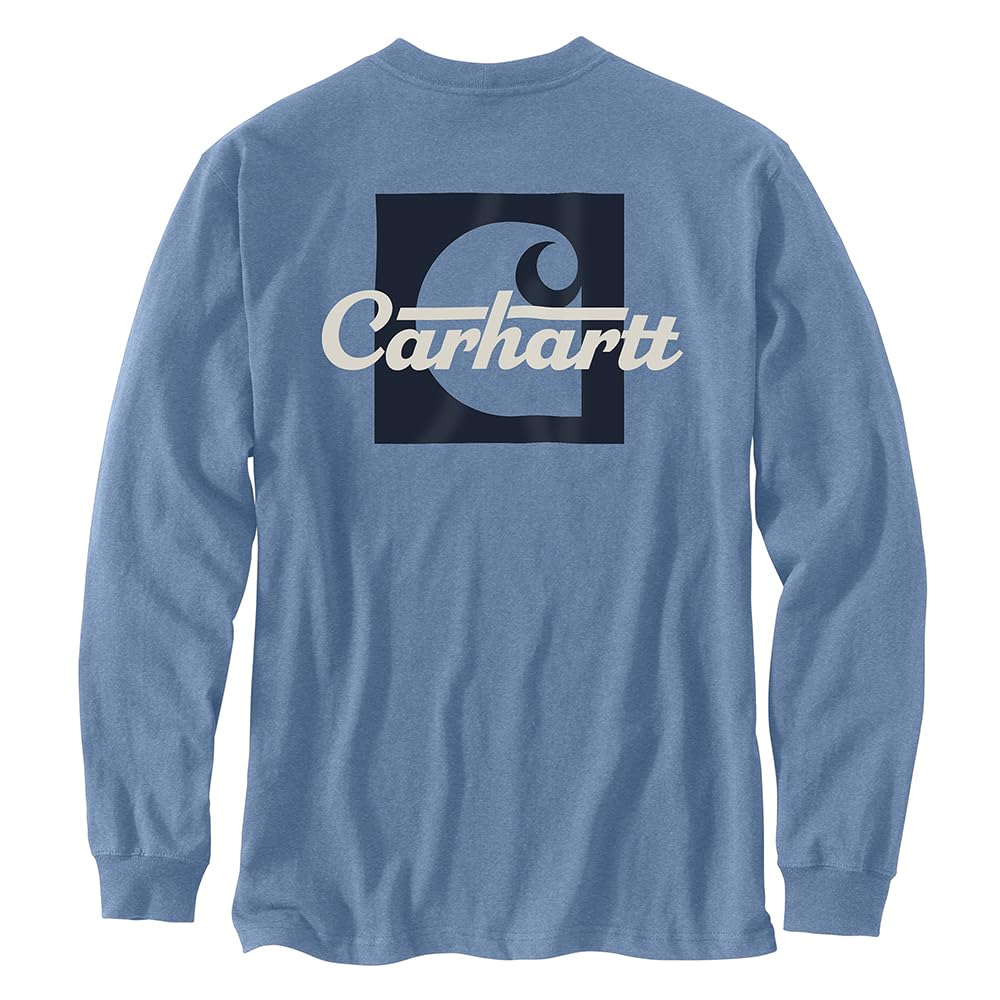 Carhartt 106040 Men's Loose Fit Heavyweight Long-Sleeve Pocket Script Graphic T - X-Large Tall - Skystone Heather