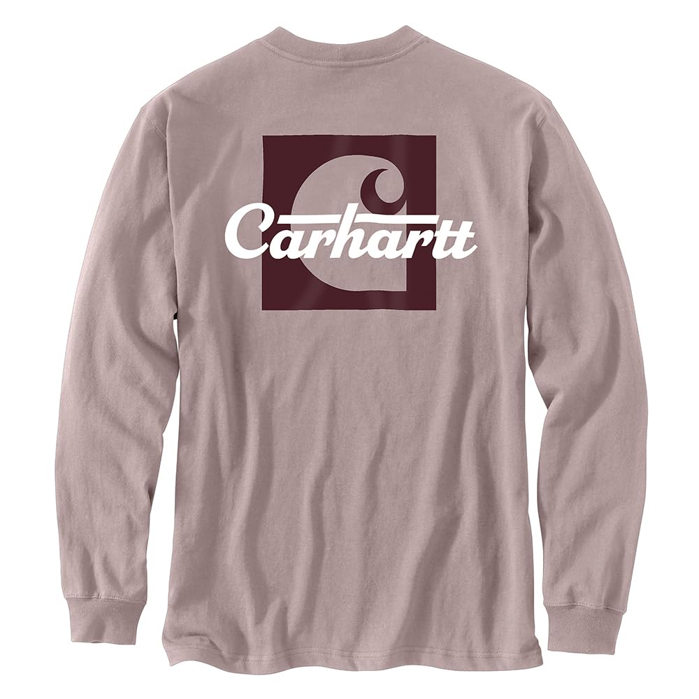 Carhartt 106040 Men's Loose Fit Heavyweight Long-Sleeve Pocket Script Graphic T - 2X-Large Tall - Mink