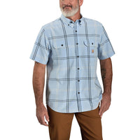 Carhartt 106140 Men's Loose Fit Midweight Short-Sleeve Plaid Shirt - XXX-Large - Fog Blue
