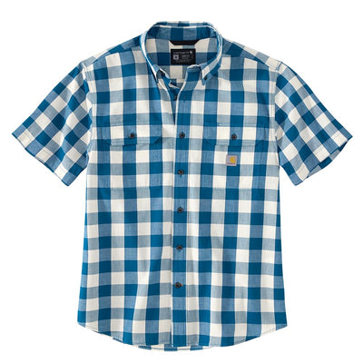 Carhartt 106140 Men's Loose Fit Midweight Short-Sleeve Plaid Shirt - X-Large Tall - Deep Lagoon