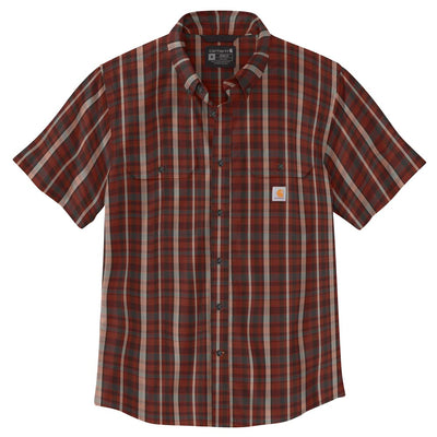 Carhartt 105702 Men's Loose Fit Midweight Short-Sleeve Plaid Shirt - Large Regular - Fired Brick