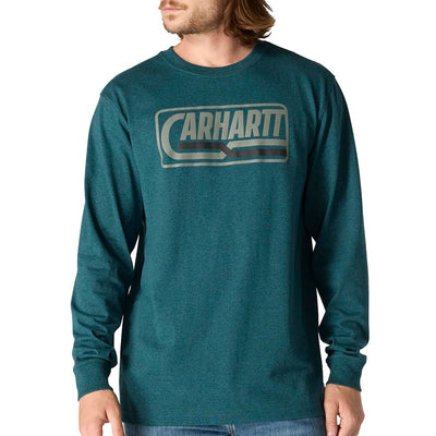 Carhartt Men's 107039 Loose Fit Heavyweight Long-Sleeve Logo Graphic T-Shirt 2X Tall Greenstone Heather