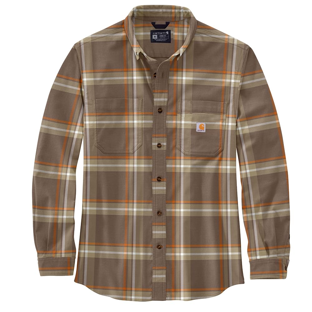 Carhartt 105945 Men's Rugged Flex Relaxed Fit Midweight Flannel Long-S - X-Large Regular - Chestnut