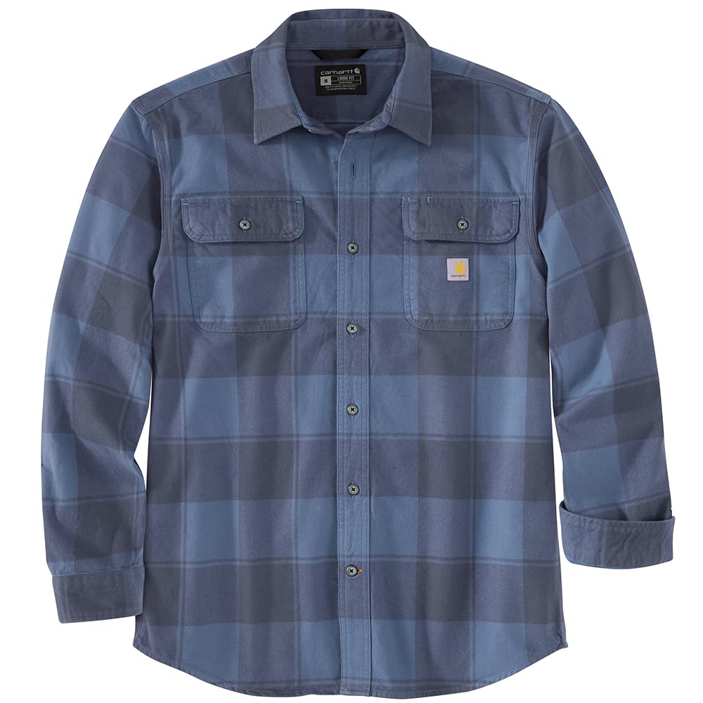 Carhartt 106356 Men's Big & Tall Loose Fit Heavyweight Flannel Long-Sleeve Plaid Shirt, Navy