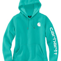 Carhartt 102791 Women's Relaxed Fit Midweight Logo Sleeve Graphic Sweatshirt, Vintage Aqua, Medium