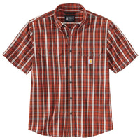 Carhartt 105702 Men's Loose Fit Midweight Short-Sleeve Plaid Shirt - Medium - Fired Brick