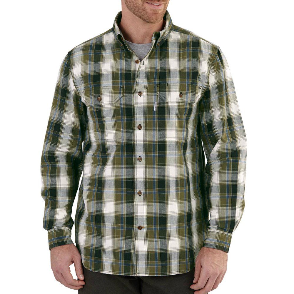 Carhartt 102214 Mens Fort Plaid Long Sleeve Shirt Army Green XL (Reg)