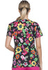 Dickies EDS Women Scrubs Top V-Neck DK708, XS, Flower Festival