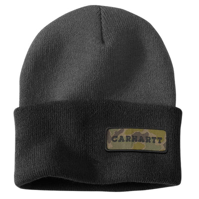 Carhartt Men's Knit Cuffed Camo Patch Beanie, Shadow, One Size