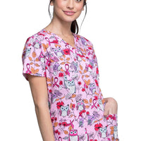 Cherokee Prints Women Scrubs Top Mock Wrap CK620, S, Owl About The Love