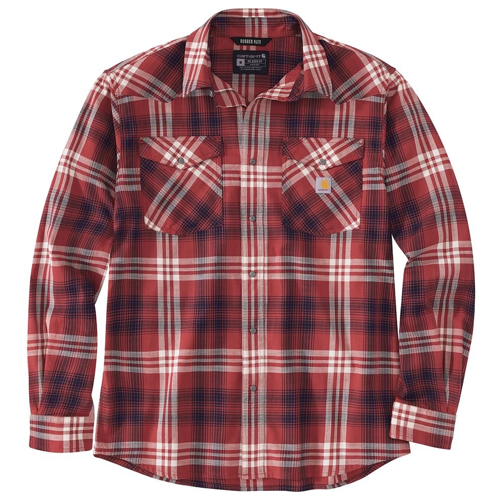 Carhartt 106430 Men's Montana Rugged Flex Relaxed Fit Lightweight Long-Sleeve S - Small Regular - Dark Barn Red