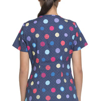 Dickies EDS V-Neck Scrub Top, XS, Polka Dot Power