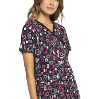 CHEROKEE Mock Wrap Scrub Top, S, Electric Geo