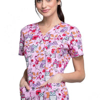 CHEROKEE Mock Wrap Scrub Top, XS, Owl About The Love