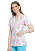 Cherokee Prints Women Scrubs Top Mock Wrap CK620, S, Floral Stitches