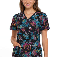 Cherokee Prints Women Scrubs Top Mock Wrap CK620, S, Falling Rainbow