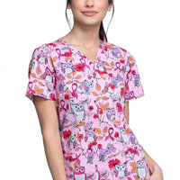 CHEROKEE Mock Wrap Scrub Top, XS, Owl About The Love