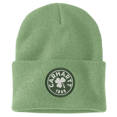 Carhartt 106205 Men's Knit Shamrock Patch Beanie - One Size Fits All - Loden Frost
