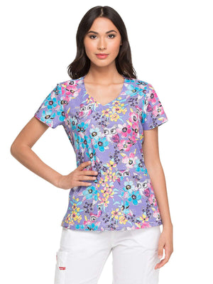 Dickies EDS Women Scrubs Top V-Neck DK700, S, Owl See You Soon