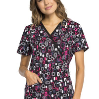 CHEROKEE Mock Wrap Scrub Top, S, Electric Geo