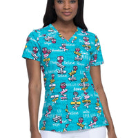 Dickies EDS Women Scrubs Top V-Neck Print DK616, S, It was Owl A Dream