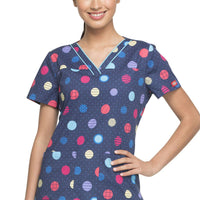 Dickies EDS V-Neck Scrub Top, XS, Polka Dot Power