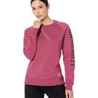 Carhartt 104410 Relaxed Fit Midweight Crew Neck Block Logo Sleeve Graphic Sweatshirt Beet Red Heather XS